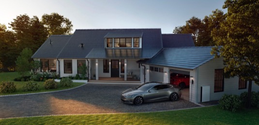 auto dům solární střešní tašky Tesla elektromobil Model 3